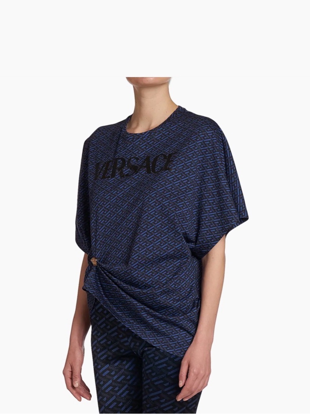 Versace Navy Blue and Black Logo Short Sleeve Top - Picture 2 of 8